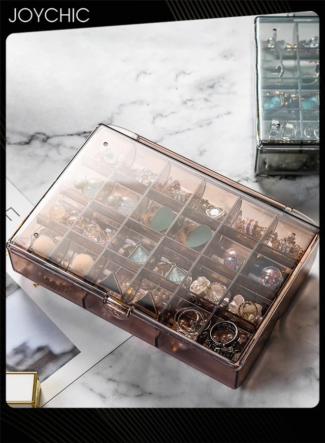Joychic Plastic Small Jewelry Organizer Clear Acrylic with 2 Drawers and 30 Grid Small Dustproof 2 Layer for Earring & Ring Travel Jewelry Case for Women Girls  - Image 4