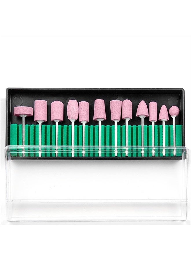 JONMON Nail Art Drill Bits Set - 12 Shapes Abrasive Mounted Stone,3/32" Shank Head Electric Grinding Manicure Nail Tips Files Polish Rotary Bits Tool for Nails Manicures Pedicure Home Salon - Image 1