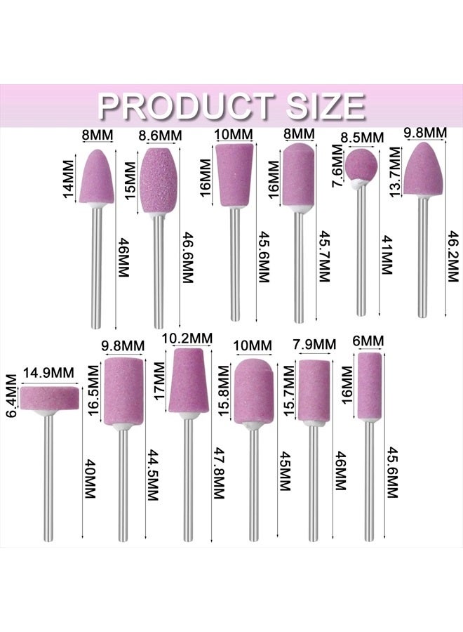 JONMON Nail Art Drill Bits Set - 12 Shapes Abrasive Mounted Stone,3/32" Shank Head Electric Grinding Manicure Nail Tips Files Polish Rotary Bits Tool for Nails Manicures Pedicure Home Salon - Image 2