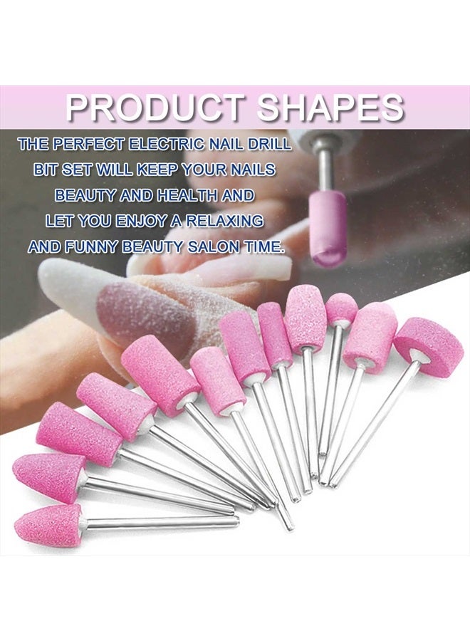 JONMON Nail Art Drill Bits Set - 12 Shapes Abrasive Mounted Stone,3/32" Shank Head Electric Grinding Manicure Nail Tips Files Polish Rotary Bits Tool for Nails Manicures Pedicure Home Salon - Image 5