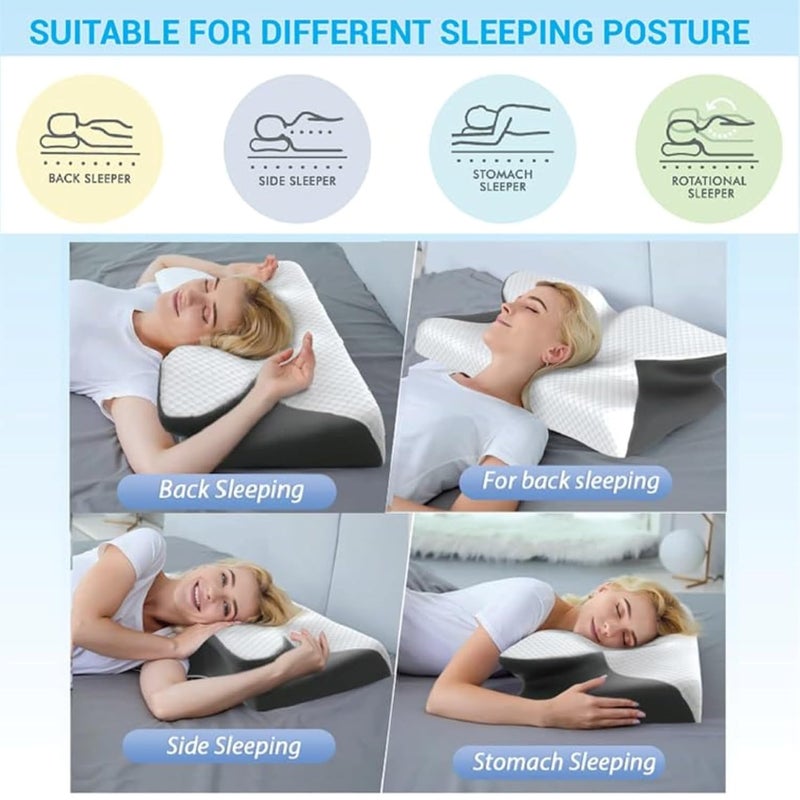 Benzola Memory Foam Pillow for Comfortable Sleep Bed Neck and Shoulder Pain Relief Suitable Back Side Stomach Sleeper Ergonomic White Grey - Image 4