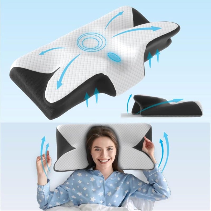 Benzola Memory Foam Pillow for Comfortable Sleep Bed Neck and Shoulder Pain Relief Suitable Back Side Stomach Sleeper Ergonomic White Grey - Image 3