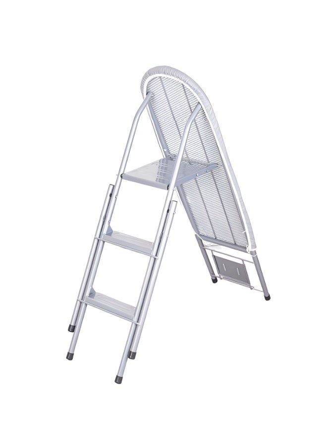 كادي ون لوح كي مبطن بقماش مقاوم للحرارة و سلم من 3 درجات 2 في 1 قابل للطي بإطار ألمنيوم متين متعدد الاستخدامات، سلم معدني يحمل 120 كيلو بأرجل مانعة للانزلاق، طاولة كي بآلية تثبيت آمنه - Image 4