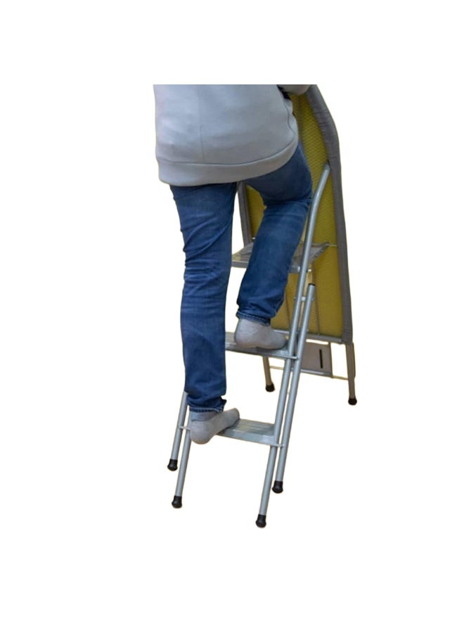 كادي ون لوح كي مبطن بقماش مقاوم للحرارة و سلم من 3 درجات 2 في 1 قابل للطي بإطار ألمنيوم متين متعدد الاستخدامات، سلم معدني يحمل 120 كيلو بأرجل مانعة للانزلاق، طاولة كي بآلية تثبيت آمنه - Image 3