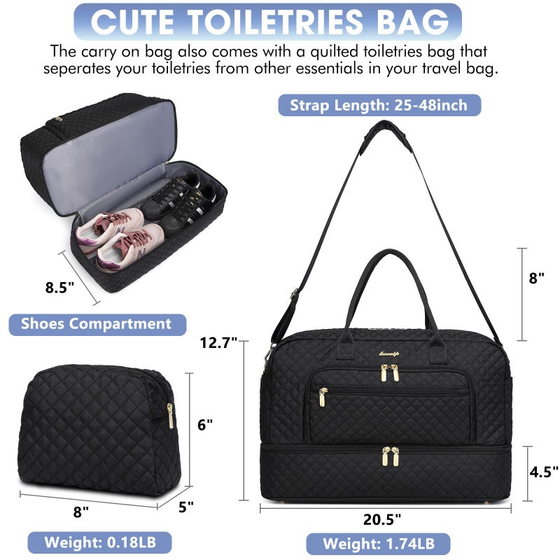 LUOCIP Large Women Travel Duffle Bag, Carry on Bag with Wet Toiletry Pocket for Overnight, Weekend, Yoga, Gym, Business Trips, Sport and Hospital, Black - Image 2