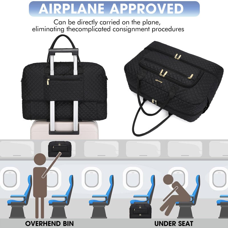LUOCIP Large Women Travel Duffle Bag, Carry on Bag with Wet Toiletry Pocket for Overnight, Weekend, Yoga, Gym, Business Trips, Sport and Hospital, Black - Image 5