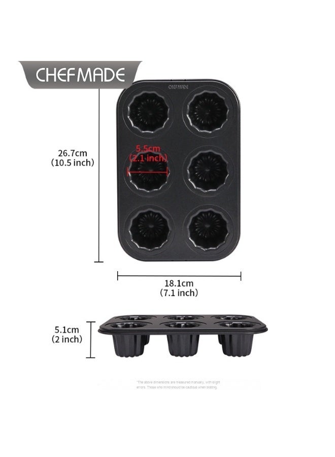 chefmade Black Carbon Steel Canoli Mold 6-Cavity Baking Pan - Image 2