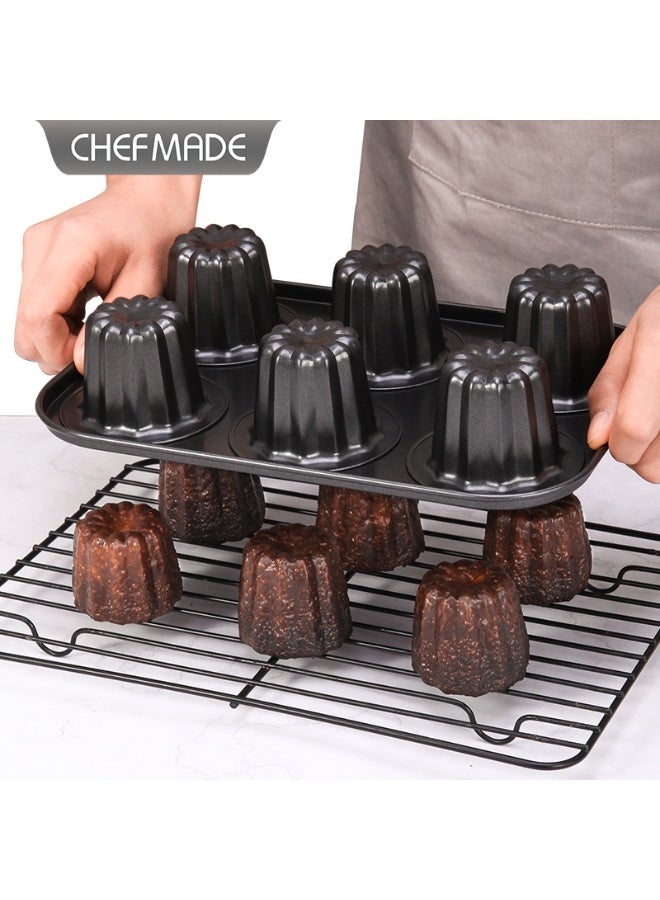 chefmade Black Carbon Steel Canoli Mold 6-Cavity Baking Pan - Image 1