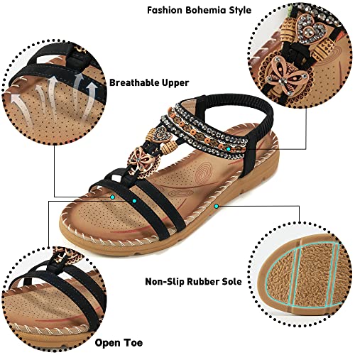 Aomigoct Sandals Women Flat Shoes: Dressy Summer Bohemian Flats Shoes for Women Sandals Comfortable Ankle Strap Outdoor Walking - Image 3