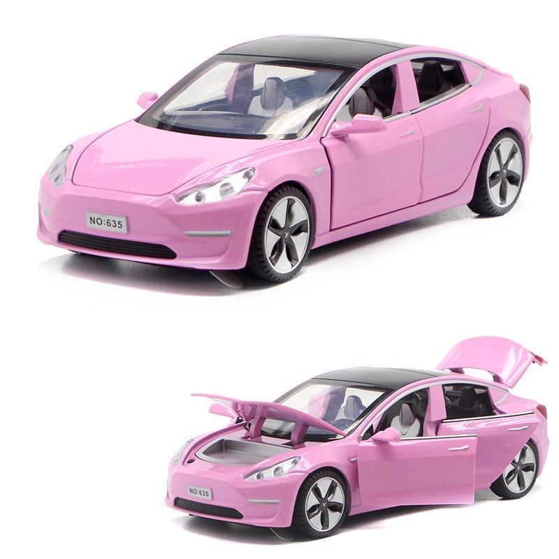 إسكدنيا 1:32 Tesla Model 3 Alloy Car Model with Lights and Sound Pink