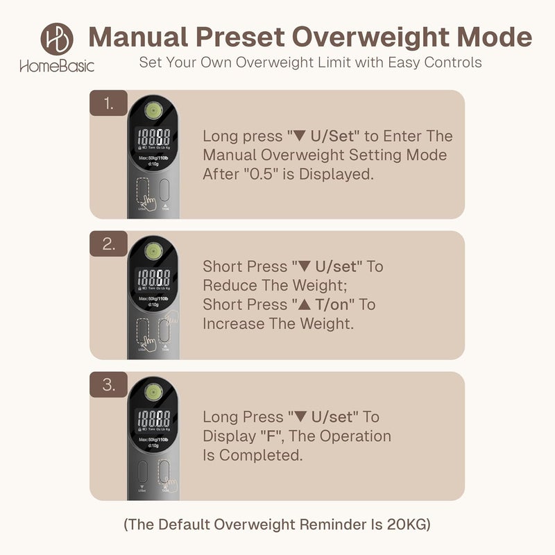 Home Basic ميزان أمتعة إلكتروني محمول رقمي مع حزام خطاف | آلة وزن رقمية مع شاشة LCD | سعة 50 كجم للأمتعة والحقائب، مثالي للسفر، المنزل، استخدام المتاجر (HB-LS100) - Image 5