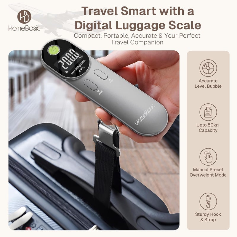 Home Basic ميزان أمتعة إلكتروني محمول رقمي مع حزام خطاف | آلة وزن رقمية مع شاشة LCD | سعة 50 كجم للأمتعة والحقائب، مثالي للسفر، المنزل، استخدام المتاجر (HB-LS100) - Image 2