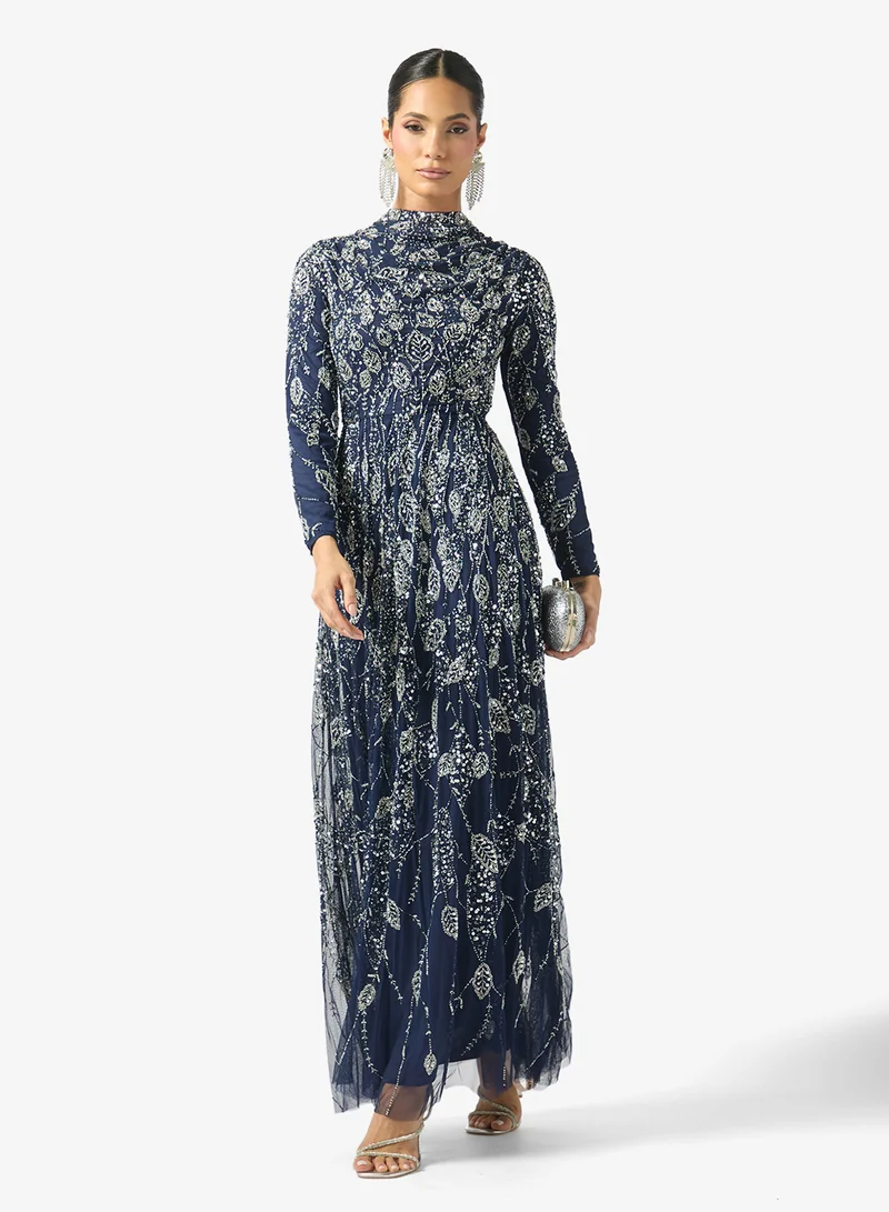 ماري Embellished High Neck Maxi Dress