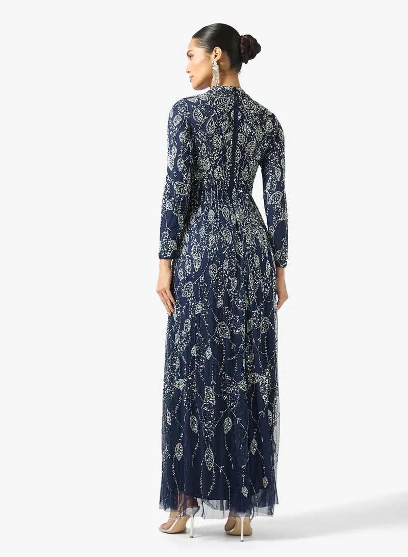 ماري Embellished High Neck Maxi Dress