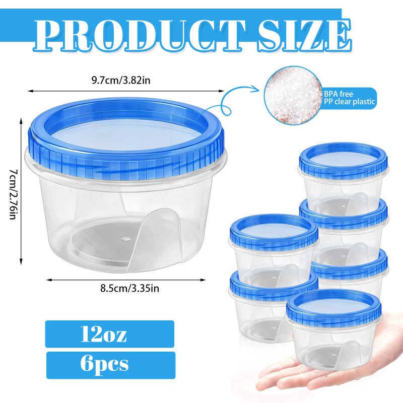 ISUSSER 6 Pack Freezer Containers with Screw On Lids, 12 Oz Stackable Reusable Plastic Storage Container, Airtight Plastic Food Storage Containers with Twist Top Lids for Food Soup Jello Sauce - Image 2