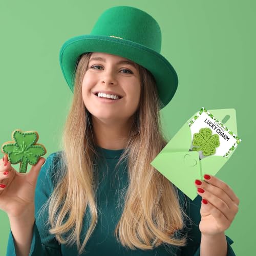 Sanixin 8 Set St. Patrick's Day Lucky Charms Gifts Bulk Crochet Four-leaf Clovers with St Patricks Day Cards Envelope Cute Irish Crocheted Clovers Pocket Hug Token for Women Friend Coworkers Exchange Saint Patricks Day Party Gift Favor Supplies - Image 5