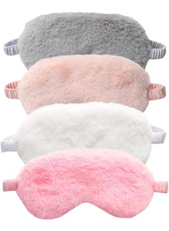 EleCharm 4-Pack New Faux Fur Eye Mask Soft Plush Nap Eyeshade Sleeping Blindfold Satin Back Assorted Color Fur_4pcs 
