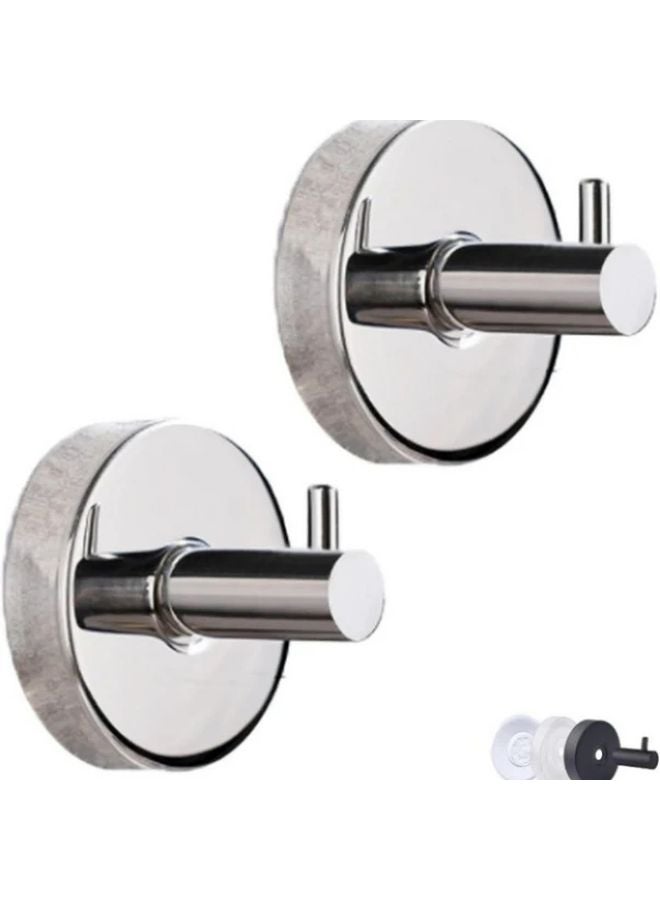 Set of 2 Bright Silvery Stainless Steel Suction Cup Hooks No Drilling Damage Free Towel Hooks - Image 1