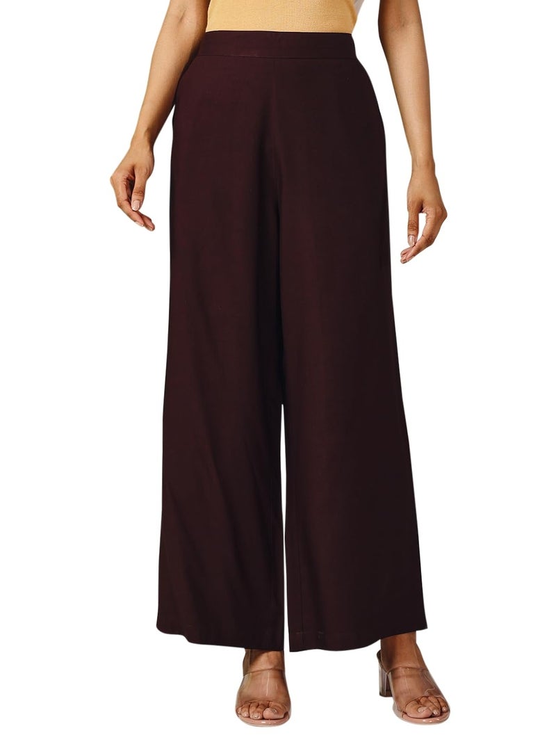 FIORRA Women's Brown Rayon Solid Palazzo BTM019 - Image 1