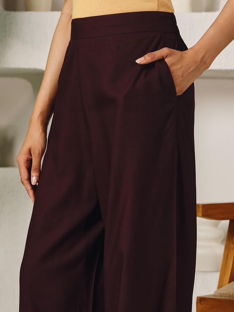 FIORRA Women's Brown Rayon Solid Palazzo BTM019 - Image 5