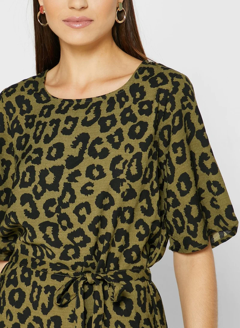 Jacqueline de Yong Tie Waist Leopard Print Dress