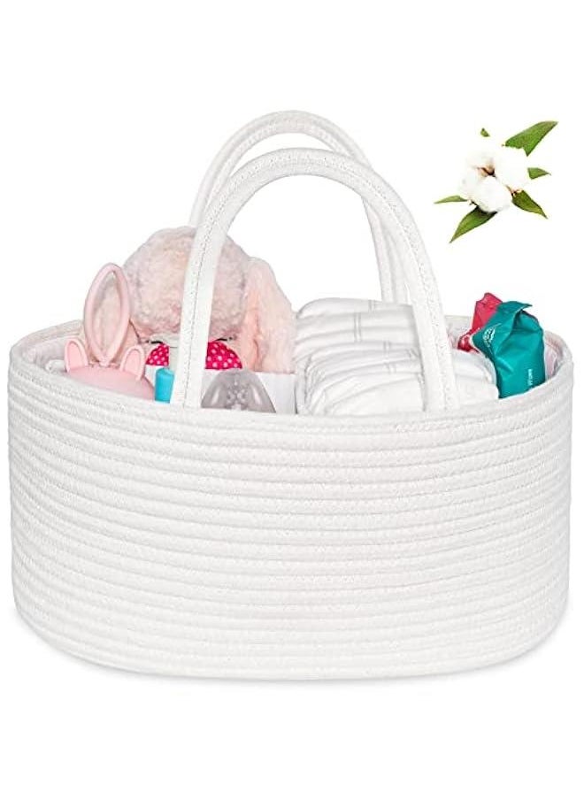 Gonice Baby Diaper Caddy, Nursery Storage Bin and Car Organizer for Diapers Wipes, Cotton Rope Basket Changing Table Caddy  - Image 1