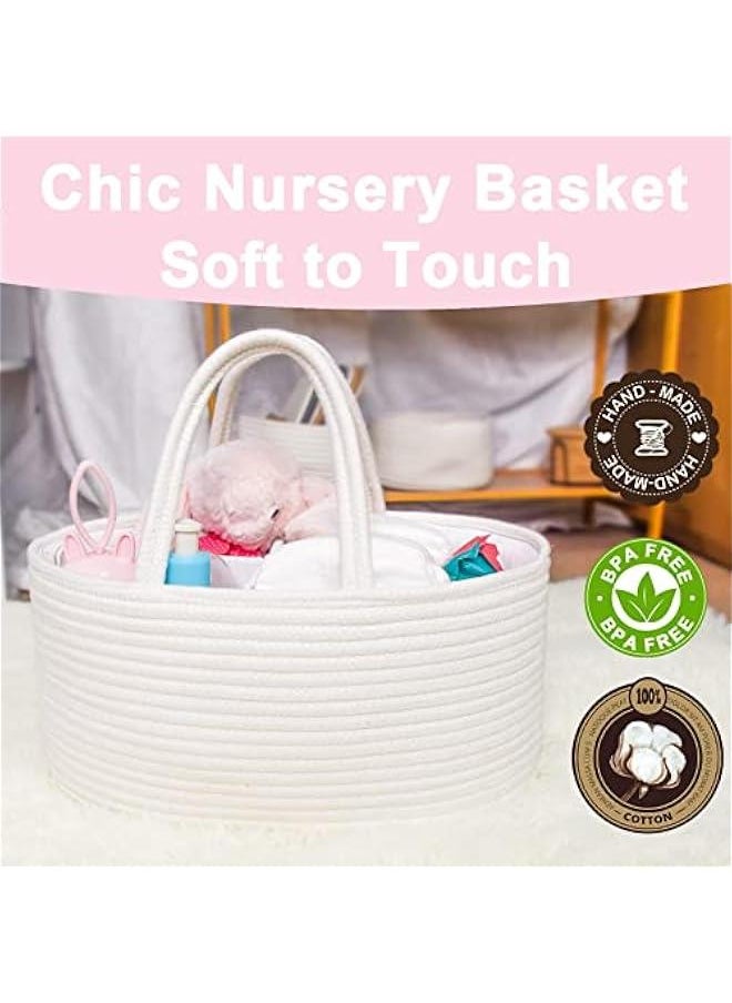 Gonice - Baby Diaper Caddy, Nursery Storage Bin and Car Organizer for Diapers Wipes, Cotton Rope Basket Changing Table Caddy - Image 1