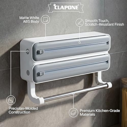 CLAPONE Wrap Organizer with Cutter Plastic Wrap Dispenser 3 in 1 Compatible with Cling Film Paper Towel Holder/Tin Foil and Roti Paper Cutter/Aluminum Foil/Butter Paper/Roti Wrap/Food Wrap Roll-Grey - Image 5