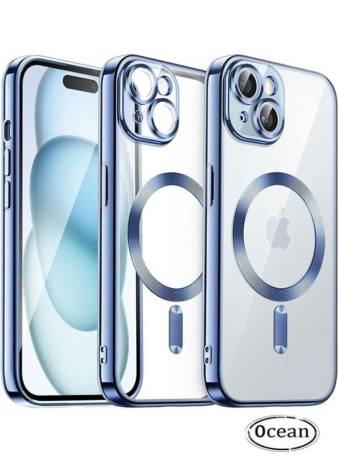 Ocean - iPhone 15 Plus Electroplated Case (Blue/Clear), Camera Lens Full Protection, Compatible with MagSafe Wireless Charging, Shockproof Soft TPU Dust-Proof Slim Phone iPhone 15 Plus Cover 6.7 Inch - Image 1