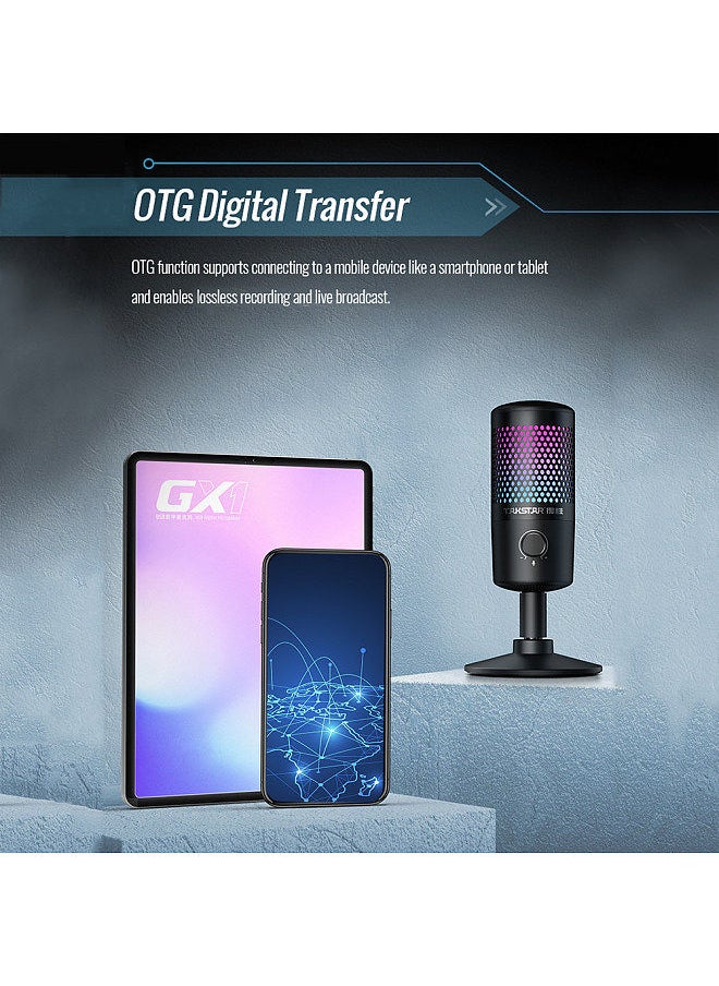 TAKSTAR - Gx1 Usb Digital Microphone With Rgb Light Plug And Play Shock-Absorbing Desktop Wired Cardioid Condenser Microphone With Mute, Monitor & Noise Reduction For Online Teaching Chat Game Live Stream - Image 1
