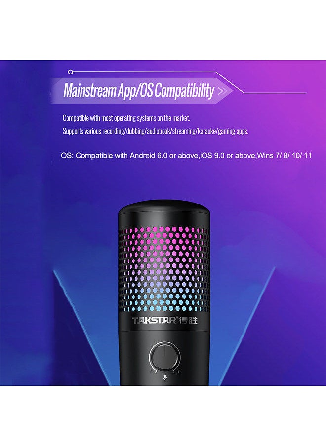 TAKSTAR - Gx1 Usb Digital Microphone With Rgb Light Plug And Play Shock-Absorbing Desktop Wired Cardioid Condenser Microphone With Mute, Monitor & Noise Reduction For Online Teaching Chat Game Live Stream - Image 1
