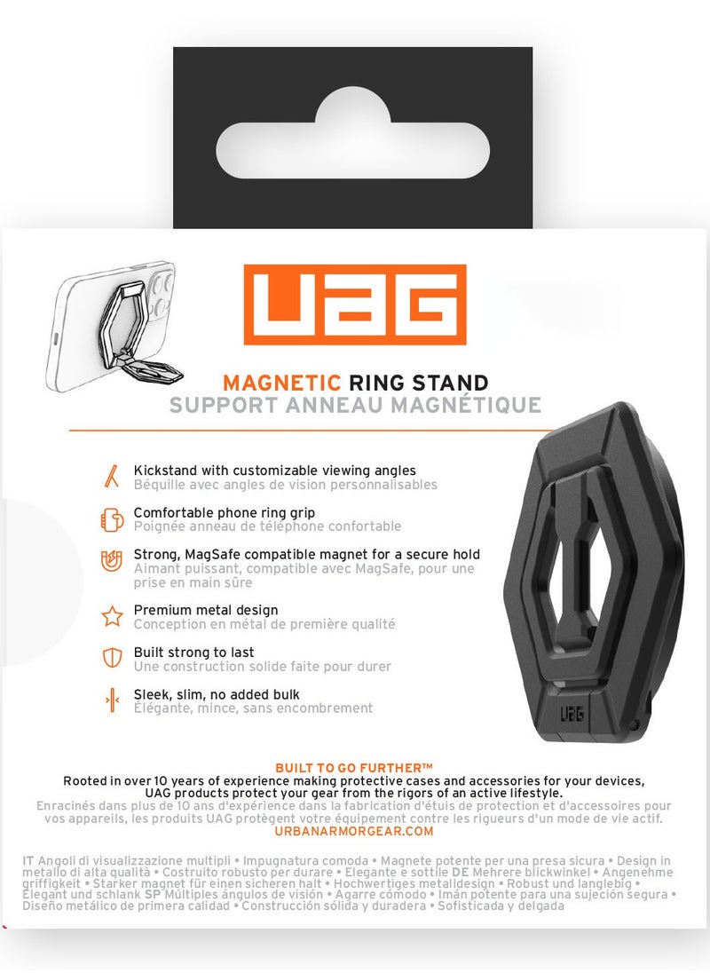 Urban Armor Gear - UAG MagSafe Ring Grip Stand Magnetic Phone Holder Grip with 360 Degree Rotation Adjustable Kickstand for iPhone 15 / 14/13/12 series and MagSafe Compatible Case - Black - Image 1