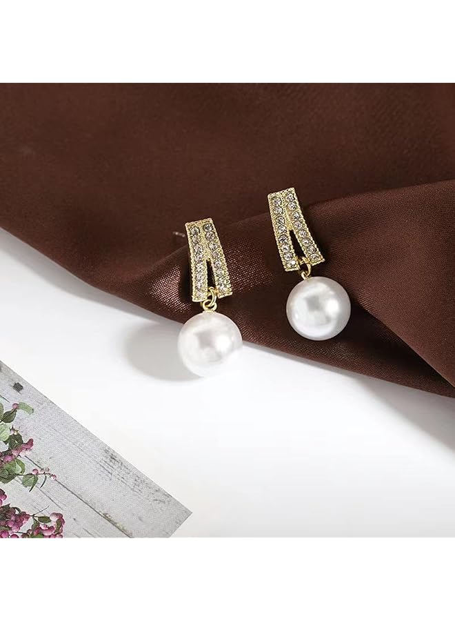 إيروريكس مجموعة أقراط متدلية من اللؤلؤ الأبيض العذب مطلية بالذهب من الفضة الإسترلينية عيار 925 أقراط متدلية من اللؤلؤ للنساء - Image 4