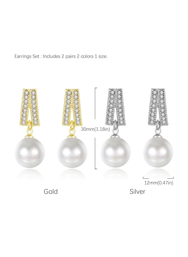 إيروريكس مجموعة أقراط متدلية من اللؤلؤ الأبيض العذب مطلية بالذهب من الفضة الإسترلينية عيار 925 أقراط متدلية من اللؤلؤ للنساء - Image 2