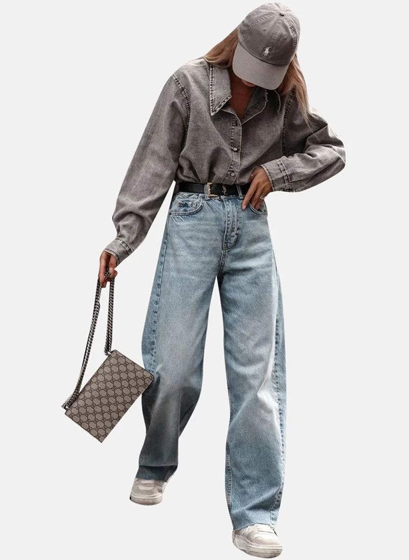 YUNIQEE Grey Relaxed Fit Spread Collar Long Sleeves Shirts