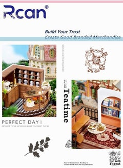 Rcan 3D Wooden House Kit, DIY Dollhouse, Hands Craft Miniature Model Craft Kit with Dust Cover LED House Furniture for Boys Girls Children Creative Birthday Gift, Jungle Momo Tea  - Image 5