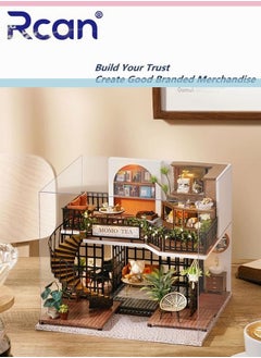 Rcan 3D Wooden House Kit, DIY Dollhouse, Hands Craft Miniature Model Craft Kit with Dust Cover LED House Furniture for Boys Girls Children Creative Birthday Gift, Jungle Momo Tea  - Image 3