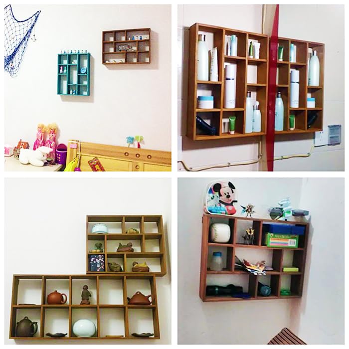 AZOFIA Shadow Box Display Shelf, Wall Mounted Wooden Hanging Display Shelf Floating Shelf Perfect for Little Figurines, Multi-Slot Wall Collection Freestanding Farmhouse Decor Display Case (Style I, Brown) - Image 4