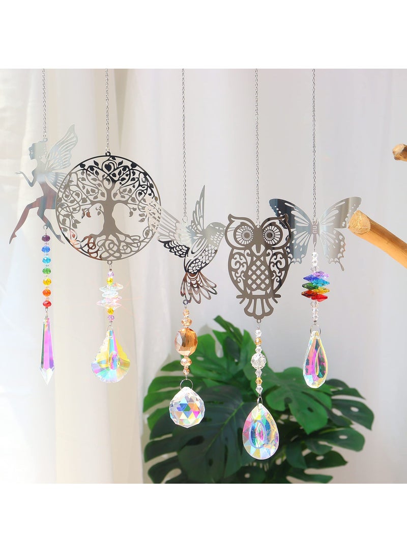 Y&D Crystal Suncatchers with Prisms Hanging, Sun Catcher Decor Indoor Rainbow Maker Ornament Owl Hummingbird Butterfly Prism Suncatchers, Wind Chime Windows Garden Decorations Pack of 5  - Image 2