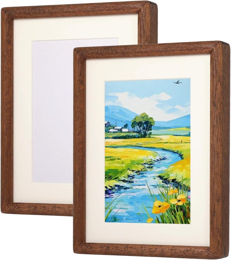 Set of 2, 8-Inch Wooden Picture Frames for Home Décor, Crafted in Walnut with Rounded Corners - Image 1