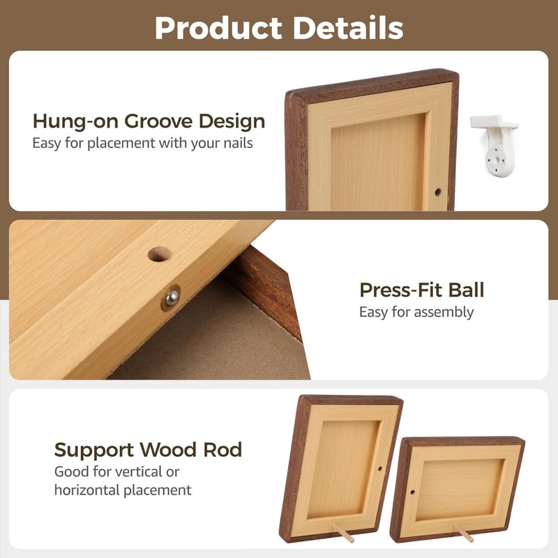 Set of 2, 8-Inch Wooden Picture Frames for Home Décor, Crafted in Walnut with Rounded Corners - Image 4