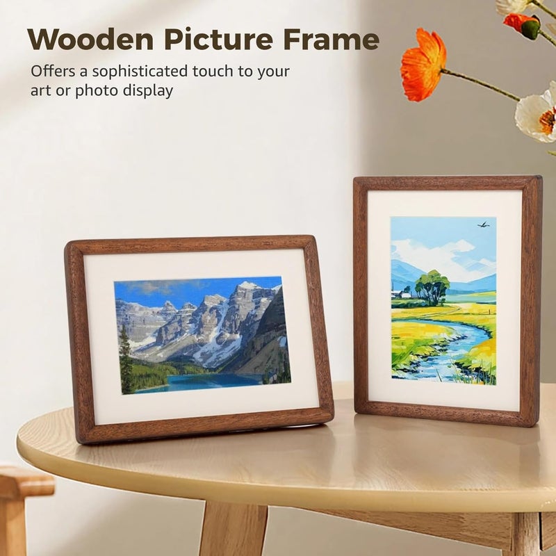 Set of 2, 8-Inch Wooden Picture Frames for Home Décor, Crafted in Walnut with Rounded Corners - Image 3