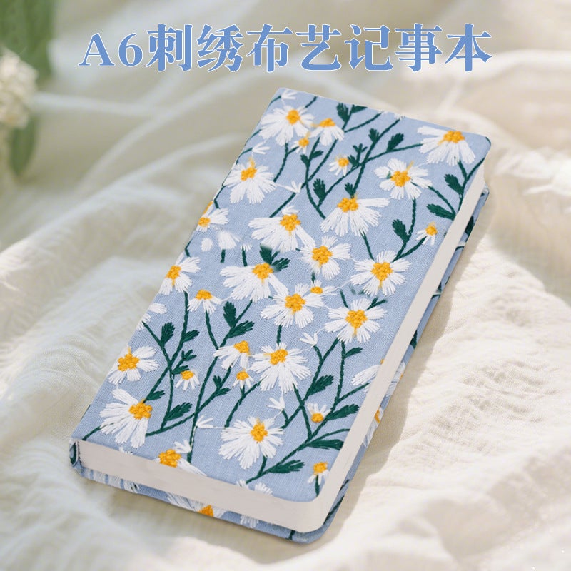 Handbook, Daisy Literary Embroidery Diary, Small Floral Cloth Covered Notebook, High-Looking Handbook, Blank Book - Image 3