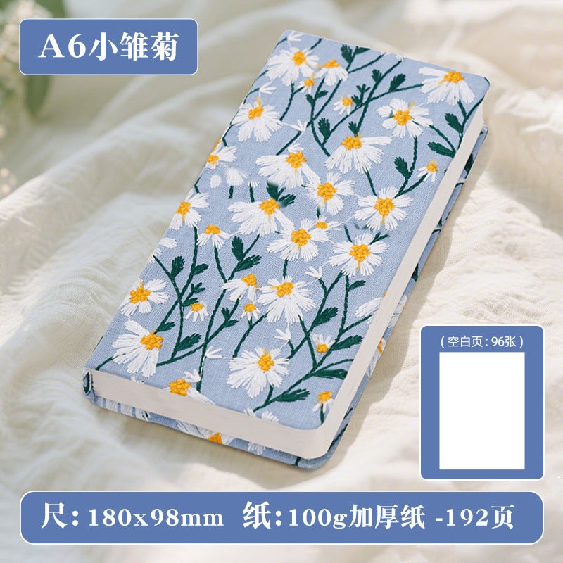 Handbook, Daisy Literary Embroidery Diary, Small Floral Cloth Covered Notebook, High-Looking Handbook, Blank Book - Image 1