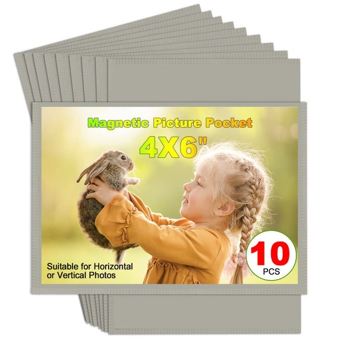 SLIVERGREY MAGNETIC PICTURE FRAME 4X6 FOR REFRIGERATOR 10 PACKPHOTO MAGNETS SLEEVES
