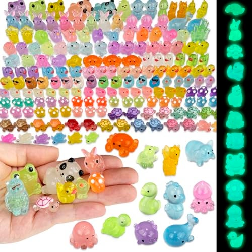 Piemow 160 Pcs Mini Resin Animals Kit Luminous Tiny Resin Animals Figurines Accessories Gifts for Aquarium Fairy Garden Bonsai Decor - Image 1