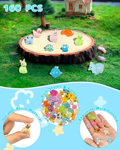 Piemow 160 Pcs Mini Resin Animals Kit Luminous Tiny Resin Animals Figurines Accessories Gifts for Aquarium Fairy Garden Bonsai Decor - Image 3