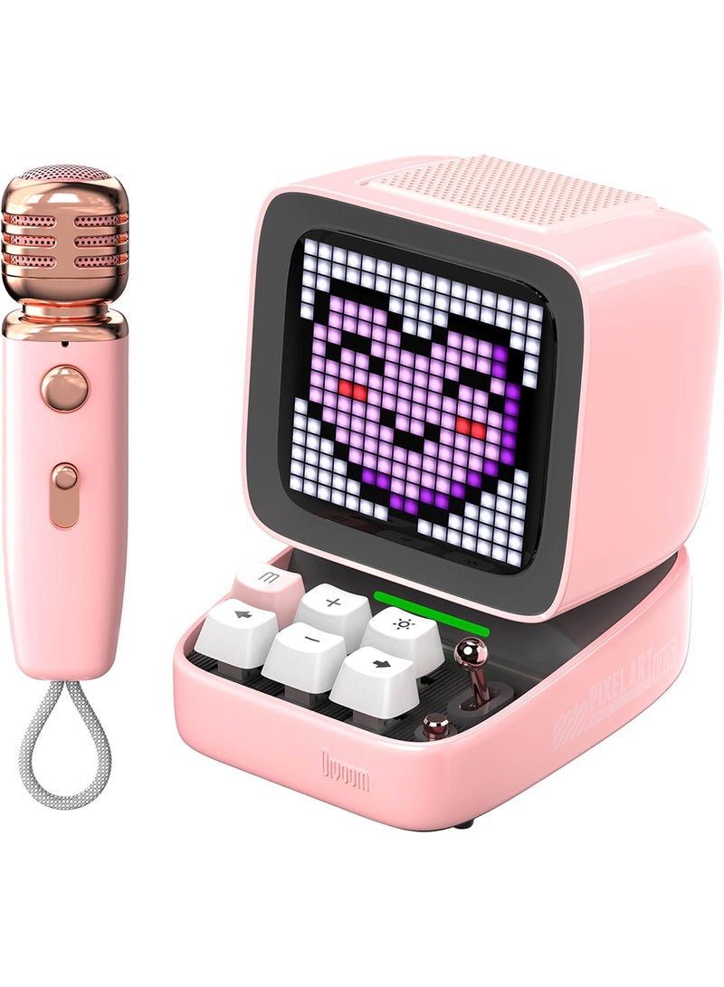 ديفوم مكبر صوت بلوتوث Divoom Ditoo-Mic Retro Pixel Art Game وميكروفون ووظيفة الكاريوكي باللون الوردي - Image 1