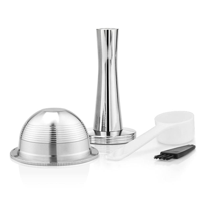 Stainless Steel Reusable V ertuo Coffee Capsule Metal Refillable Coffee Pod Brewing Espresso 70ML24OZSMALL Nespresso Vertuoline Reusable Coffee Pod Compatible With GCA1ENV135 1 Pod 1 Tamper