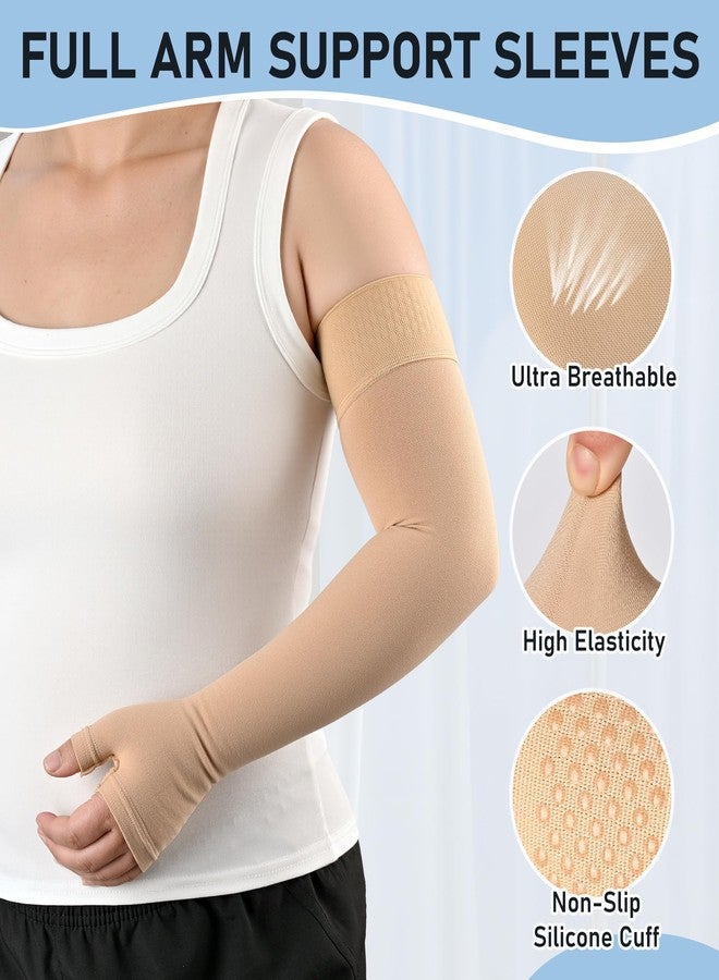 KEKING Lymphedema Medical Compression Arm Sleeve with Gauntlet, 15-20 mmHg Graduated Compression Full Arm Support for Women Men (Single), Long Pressure Arm Hand Brace for Arthritis, Bursitis, Edema - Image 5